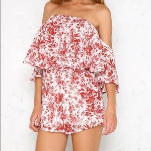 Red Floral Off The Shoulder Romper!